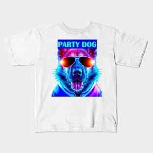 Party Dog Synthwave Retro Kids T-Shirt